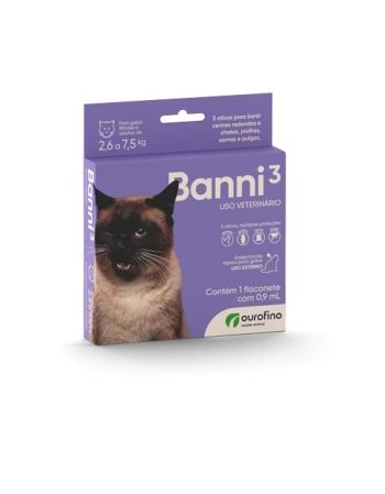 Antipulgas e Carrapatos Banni3 para Gatos 0,90 mL 2,6Kg a 7,5Kg - Ourofino