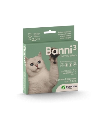 Antipulgas e Carrapatos Banni3 para Gatos 0,30 mL Até 2,5Kg - Ourofino