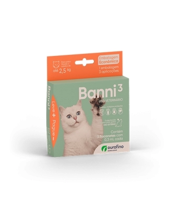 Antipulgas e Carrapatos Banni3 para Gatos 0,30 mL Até 2,5Kg Combo com 3 - Ourofino